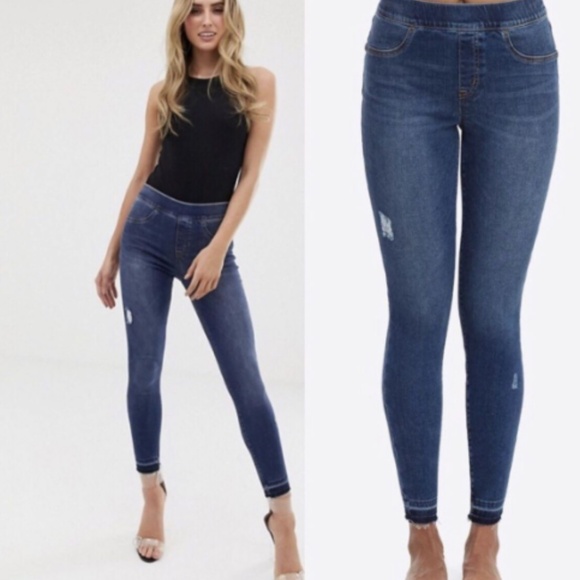 SPANX Pants - SPANX WOMENS SKINNY DISTRESSED JEGGING DENIM LEGGINGS SIZE SMALL SHAPEWEAR BLUE